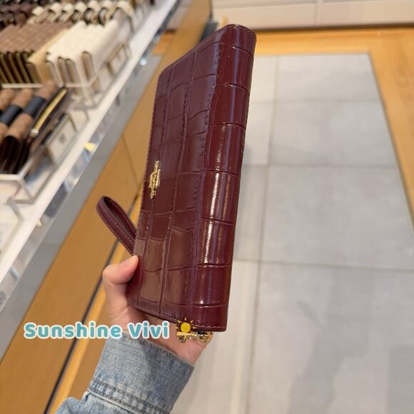 NWT Coach Long Zip Around Wallet CT083 Wine Crocodile Embossed Leather - Picture 2 of 10